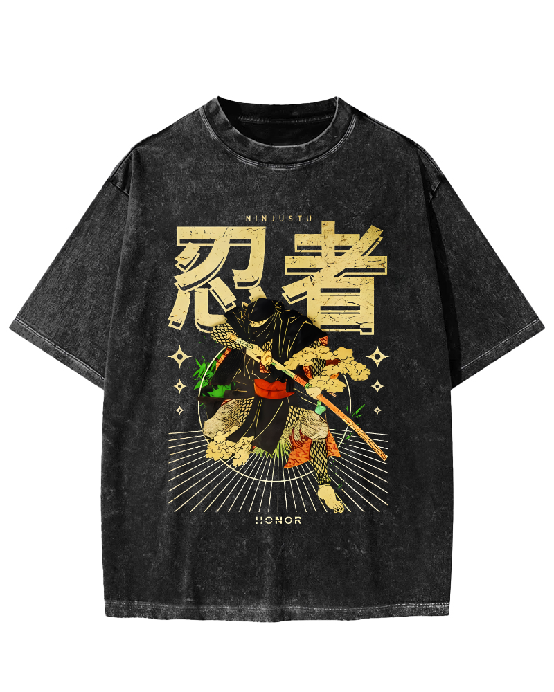 Japanese Ninja Vintage Distressed T-shirt-Zazasy