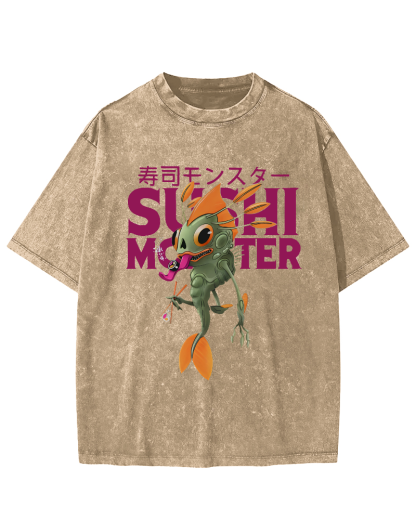 Monster Sushi Vintage Washed T-shirt-Zazasy