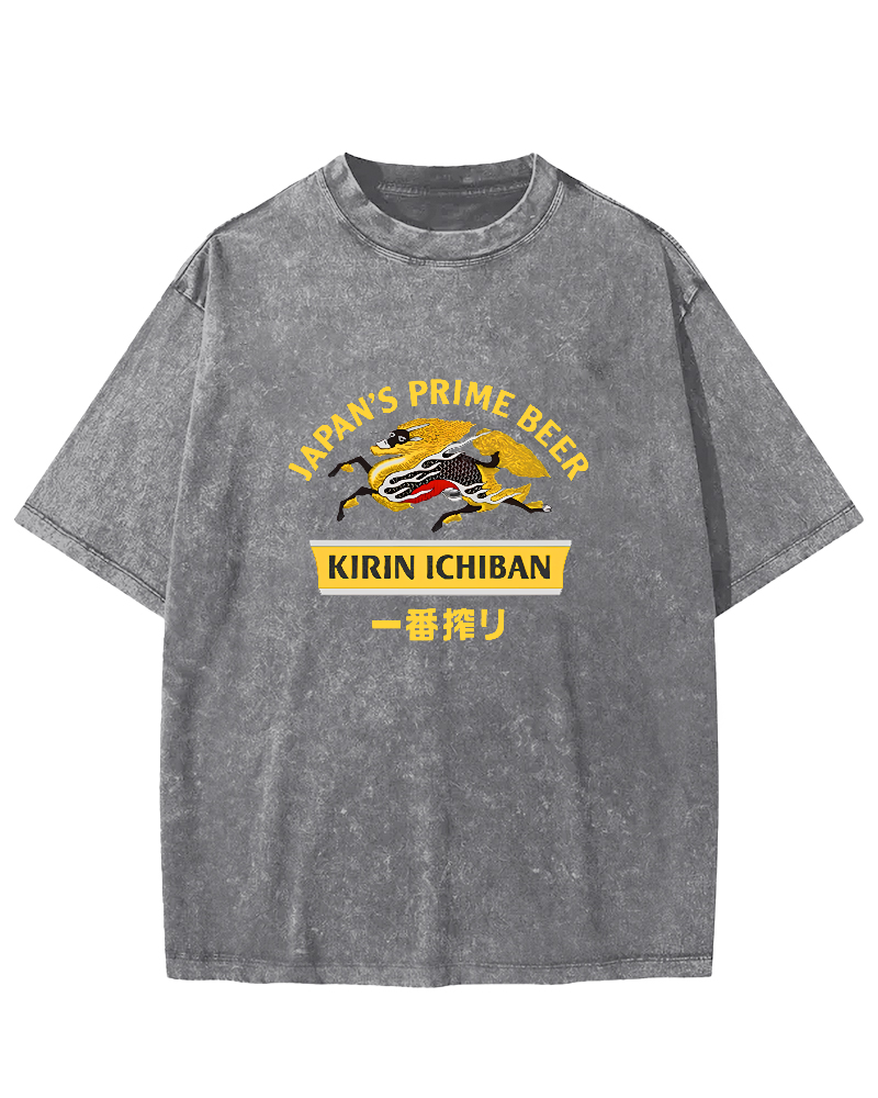 Kirin Ichiban Beer Logo Japanese Washed T-Shirt-Zazasy