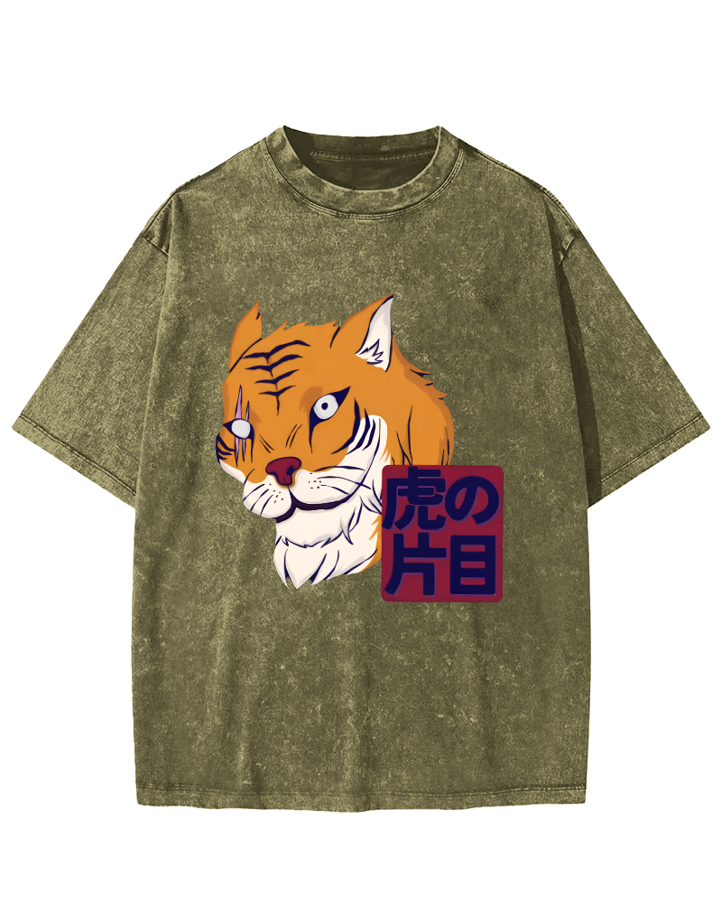 Japanese Tiger Vintage Washed T-shirt-Zazasy