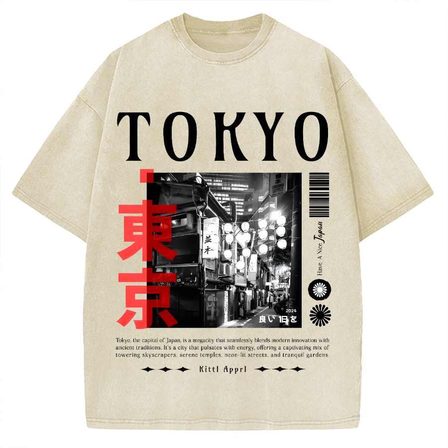 Tokyo Street Night Scene Vintage Washed T-shirt