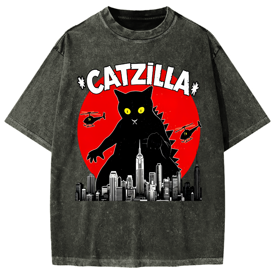 Black CatZilla Vintage Washed T-shirt