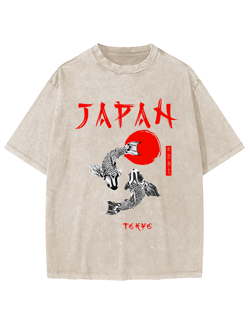Japanese Koi Fish Vintage Distressed T-shirt-Zazasy