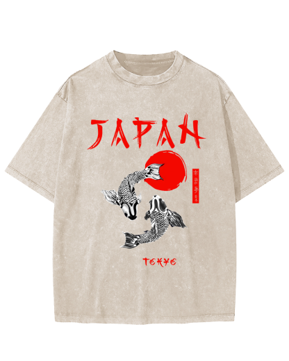 Japanese Koi Fish Vintage Distressed T-shirt-Zazasy