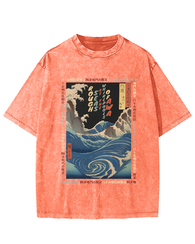 Ukiyo-e Giant Waves Vintage Washed T-shirt-Zazasy