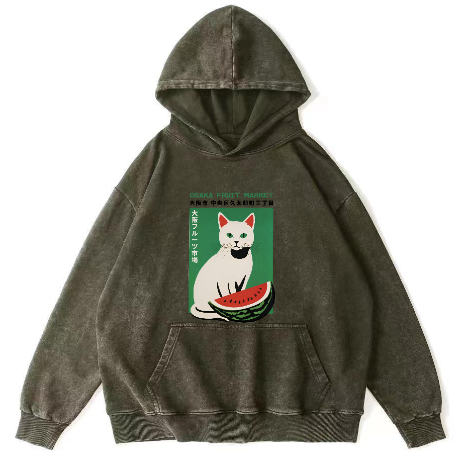 Cat Who Loves To Eat Watermelon Vintage Distressed Hoodie-Zazasy