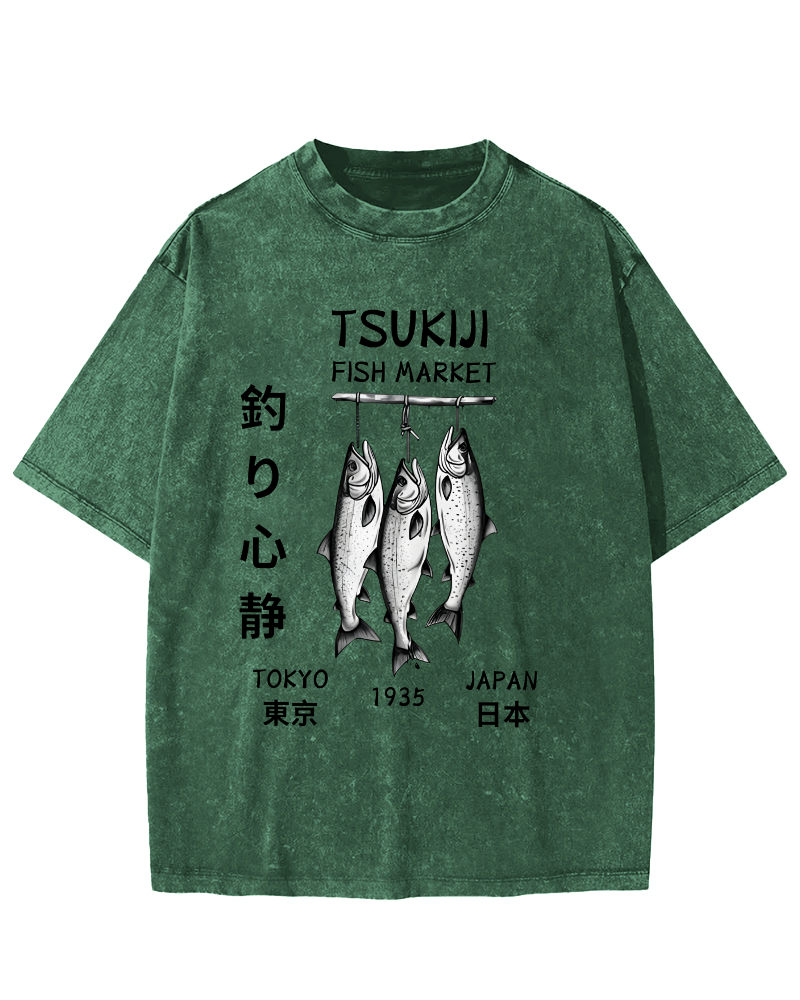 Quiet Fishing in Japan Vintage Washed T-shirt-Zazasy