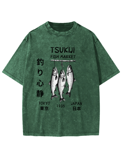 Quiet Fishing in Japan Vintage Washed T-shirt-Zazasy
