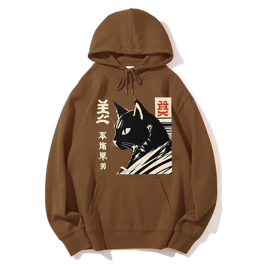 Japanese Black Cat Cotton Hoodie