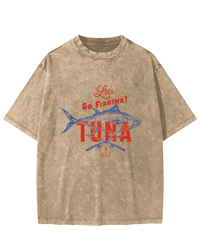 Retro Tuna Fishing Japanese Washed T-shirt-Zazasy