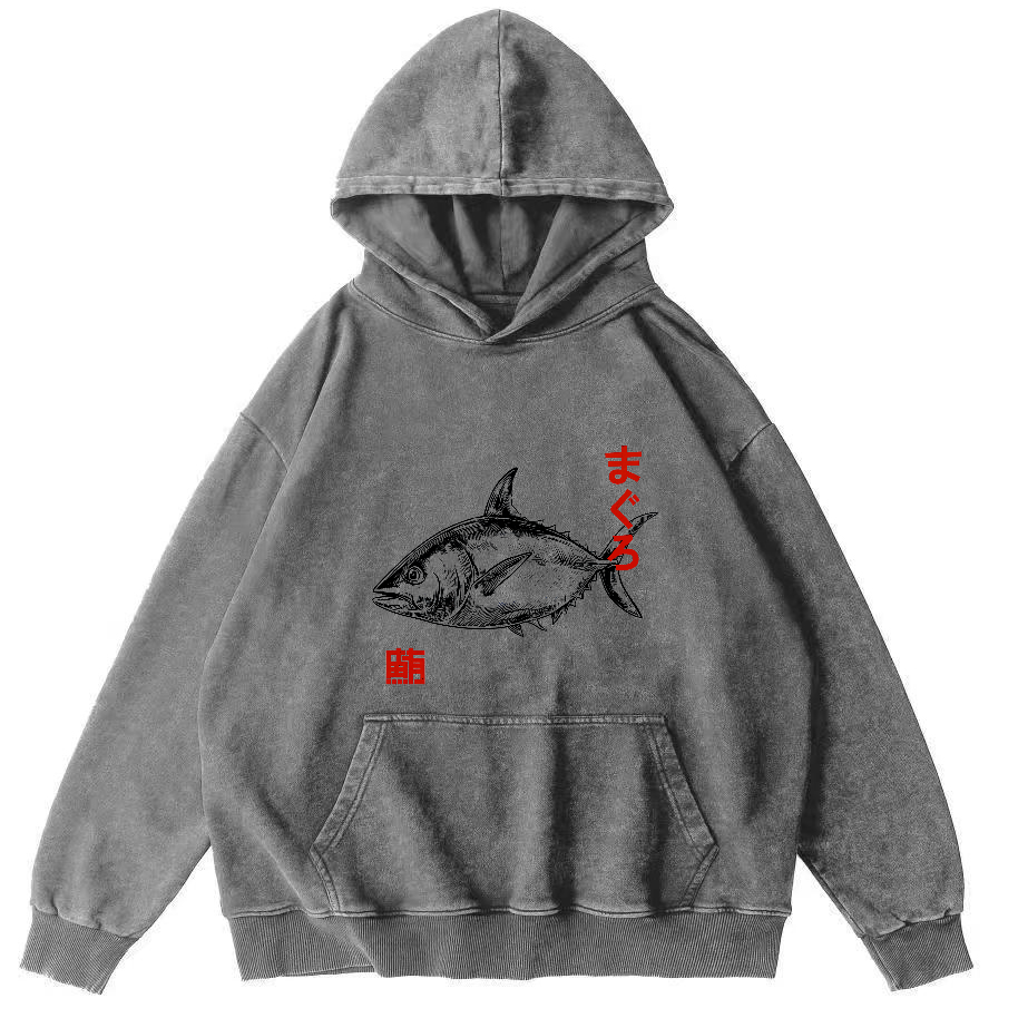 Japanese Tuna Pattern Vintage Distressed Hoodie-Zazasy