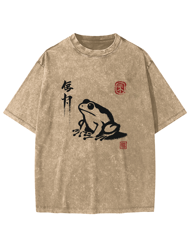 Cute Frog Japanese Style Vintage Distressed T-shirt-Zazasy