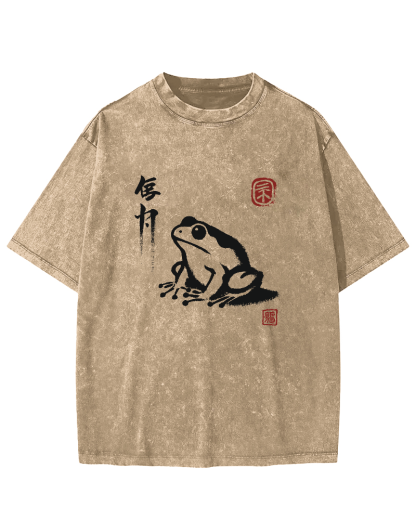Cute Frog Japanese Style Vintage Distressed T-shirt-Zazasy