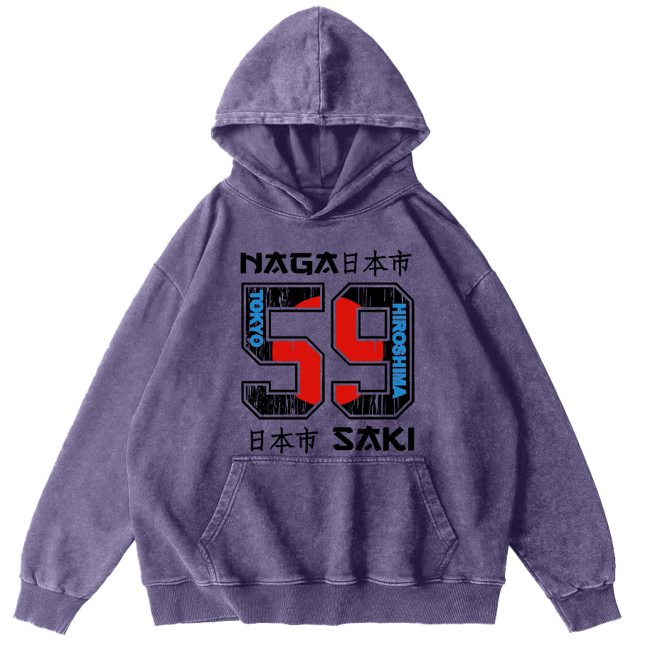 Number 59 in Japan City Vintage Washed Hoodie-Zazasy