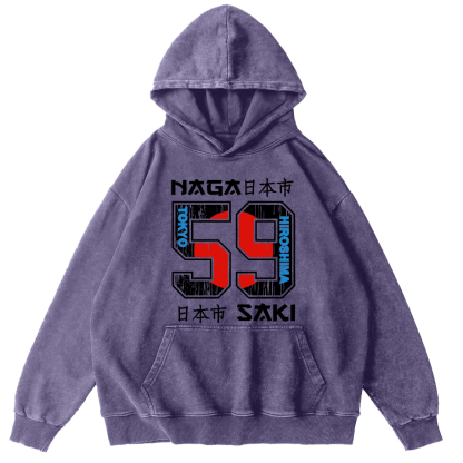Number 59 in Japan City Vintage Washed Hoodie-Zazasy