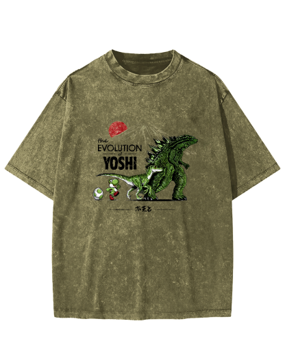 Cartoon Monster Pattern Japanese Style Vintage Distressed T-shirt-Zazasy