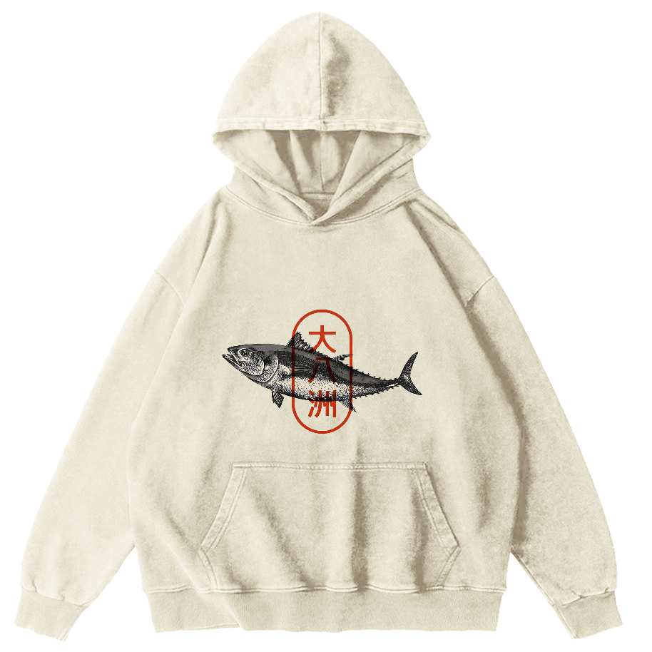 Da Ba Zhou Tuna Japanese Style Vintage Distressed Hoodie-Zazasy