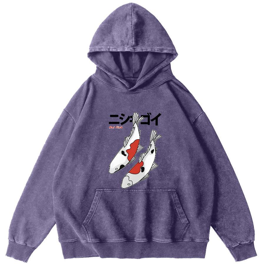 Koi Painting Pattern Japanese Style Vintage Distressed Hoodie-Zazasy