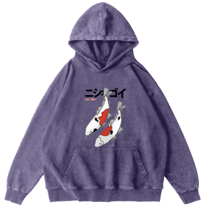 Koi Painting Pattern Japanese Style Vintage Distressed Hoodie-Zazasy