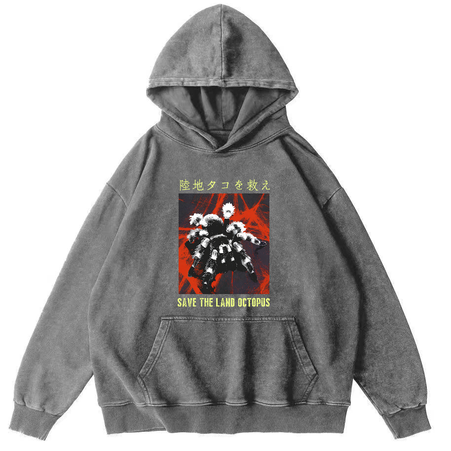 Save The Land Octopus Vintage Washed Hoodie-Zazasy