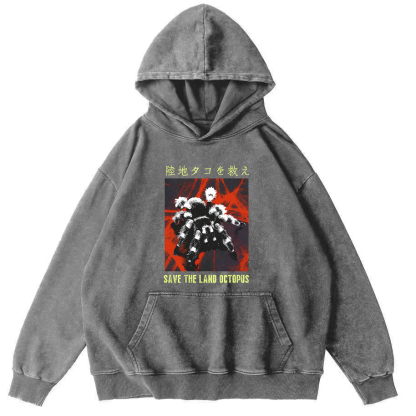 Save The Land Octopus Vintage Washed Hoodie-Zazasy
