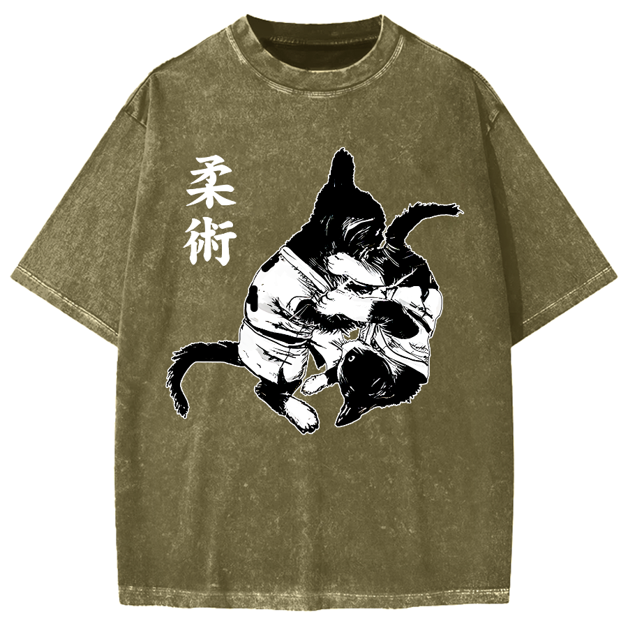 Jujutsu Cat Fight Kawaii Vintage Washed T-shirt