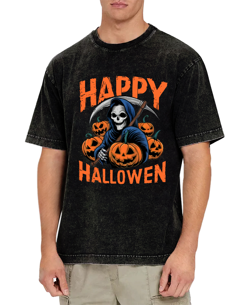 Halloween Pumpkin Lamp  Vintage Distressed T-shirt-Zazasy