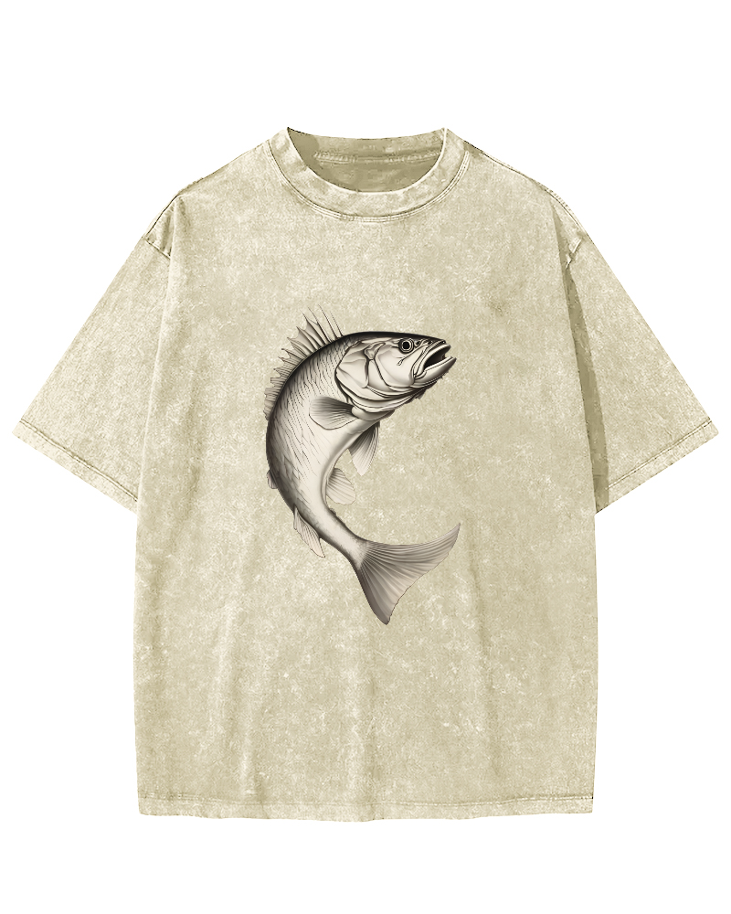 Sea Fsh Pattern Vintage Distressed T-shirt-Zazasy