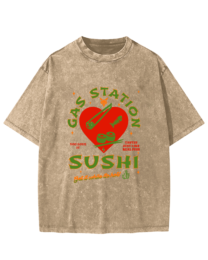 I like Sushi, Japanese Style Vintage Washed T-shirt-Zazasy