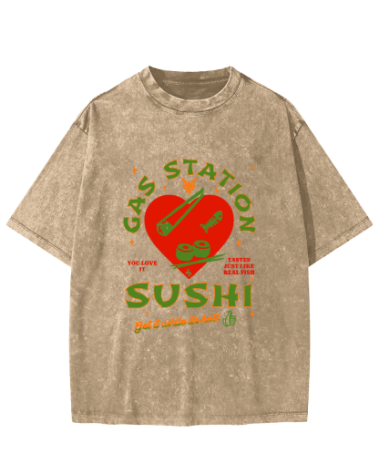 I like Sushi, Japanese Style Vintage Washed T-shirt-Zazasy