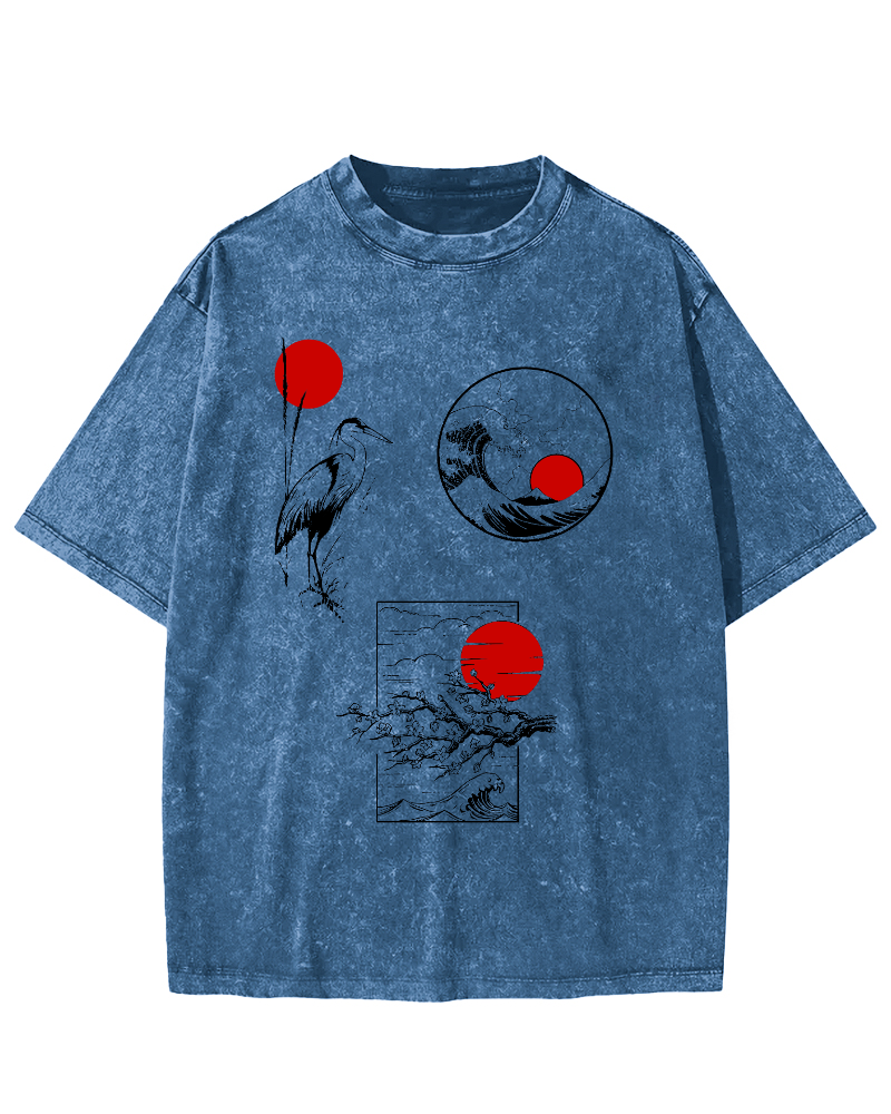 Sunrise Scenery in Japan Vintage Washed T-shirt-Zazasy