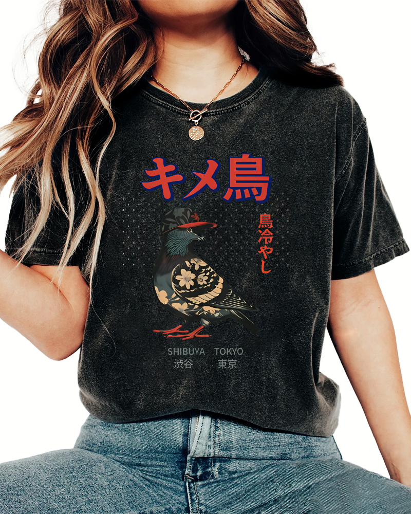 Tokyo Pigeon Vintage Washed T-shirt-Zazasy
