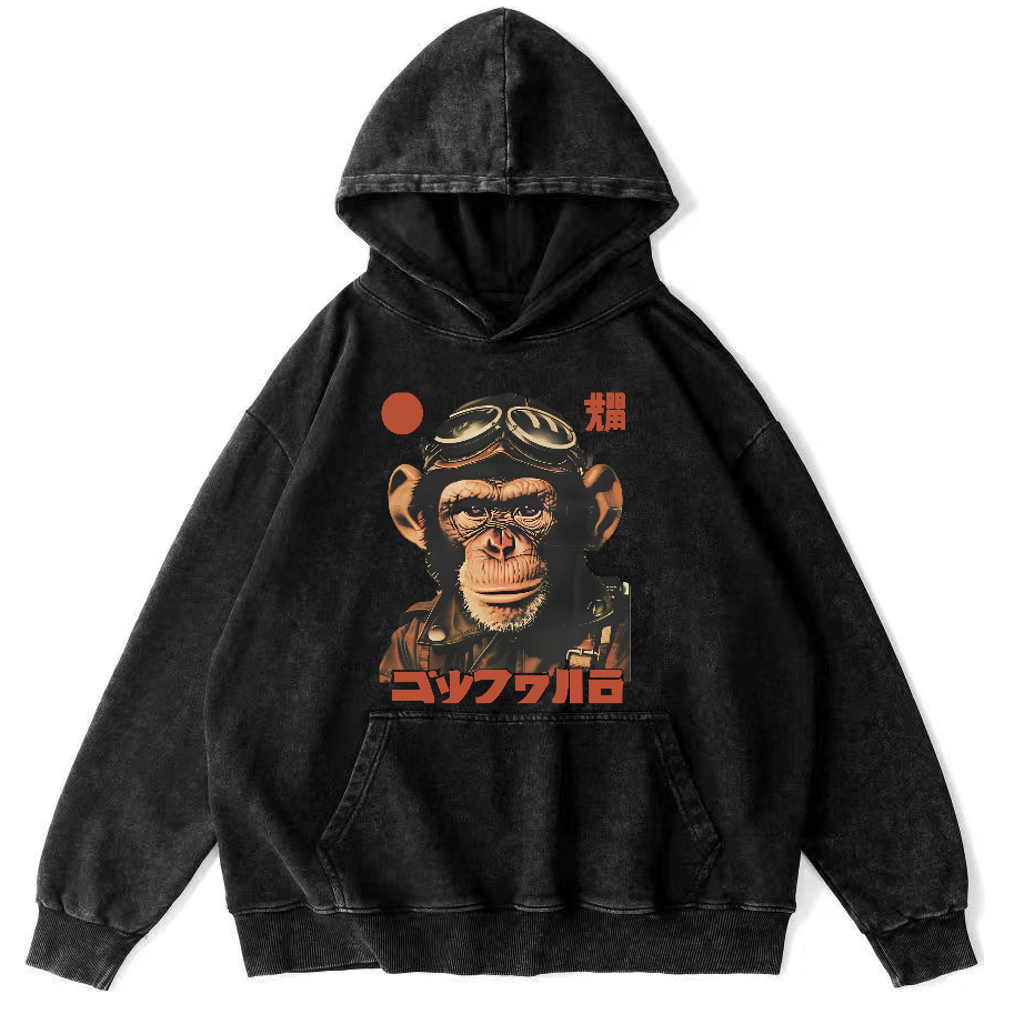 Gorilla Japanese Vintage Distressed Hoodie-Zazasy