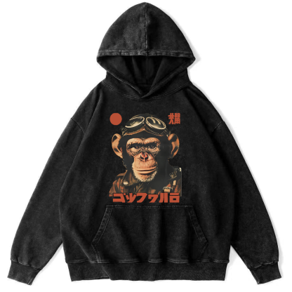 Gorilla Japanese Vintage Distressed Hoodie-Zazasy