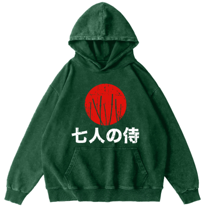 Japanese Style Seven Person Guard Attendant Vintage Washed Hoodie-Zazasy