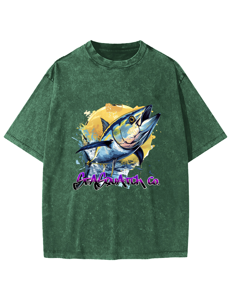 Japanese Tuna Pattern Vintage Distressed T-shirt-Zazasy
