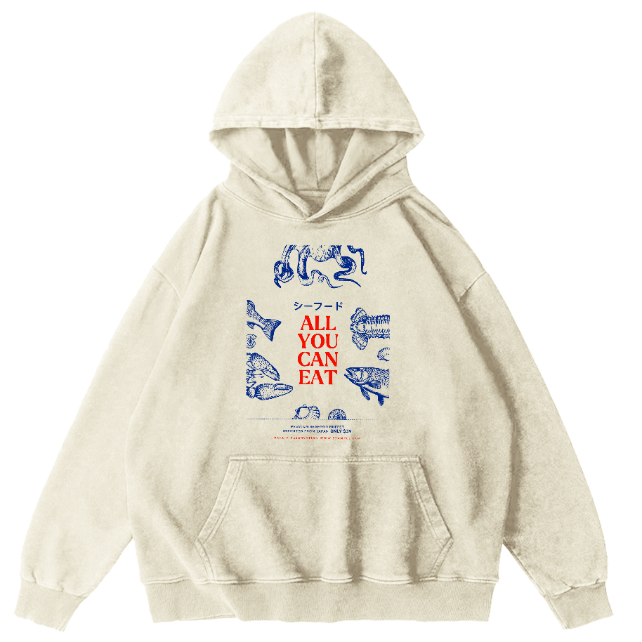 All You Can Eat Vintage Washed Hoodie-Zazasy