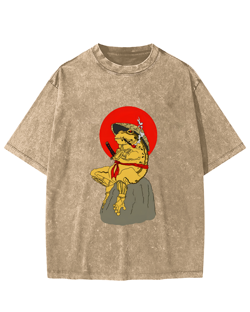Frog Warrior Japanese Vintage Distressed T-shirt-Zazasy