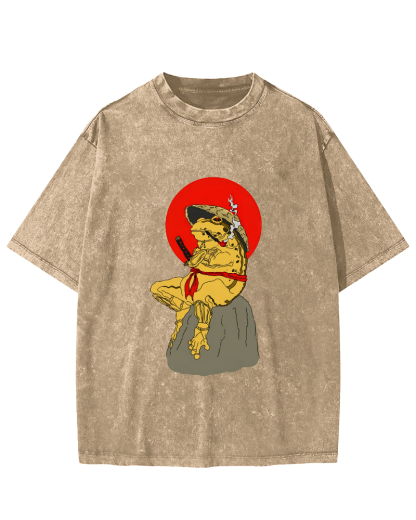 Frog Warrior Japanese Vintage Distressed T-shirt-Zazasy