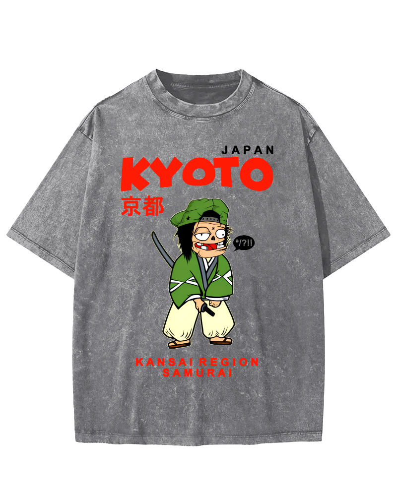 Kyoto Samurai, Japan Vintage Washed T-shirt-Zazasy