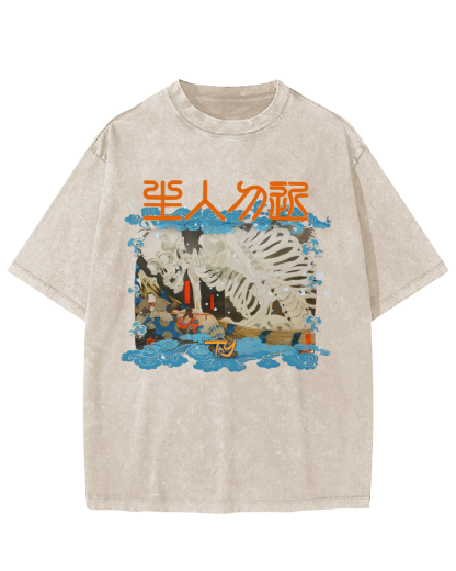Skeleton Japanese Vintage Washed T-shirt-Zazasy