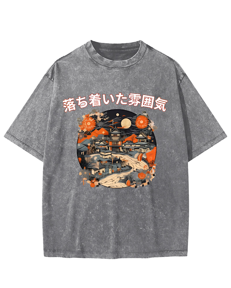Ukiyo-e Japanese Style Vintage Washed T-shirt-Zazasy
