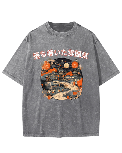 Ukiyo-e Japanese Style Vintage Washed T-shirt-Zazasy