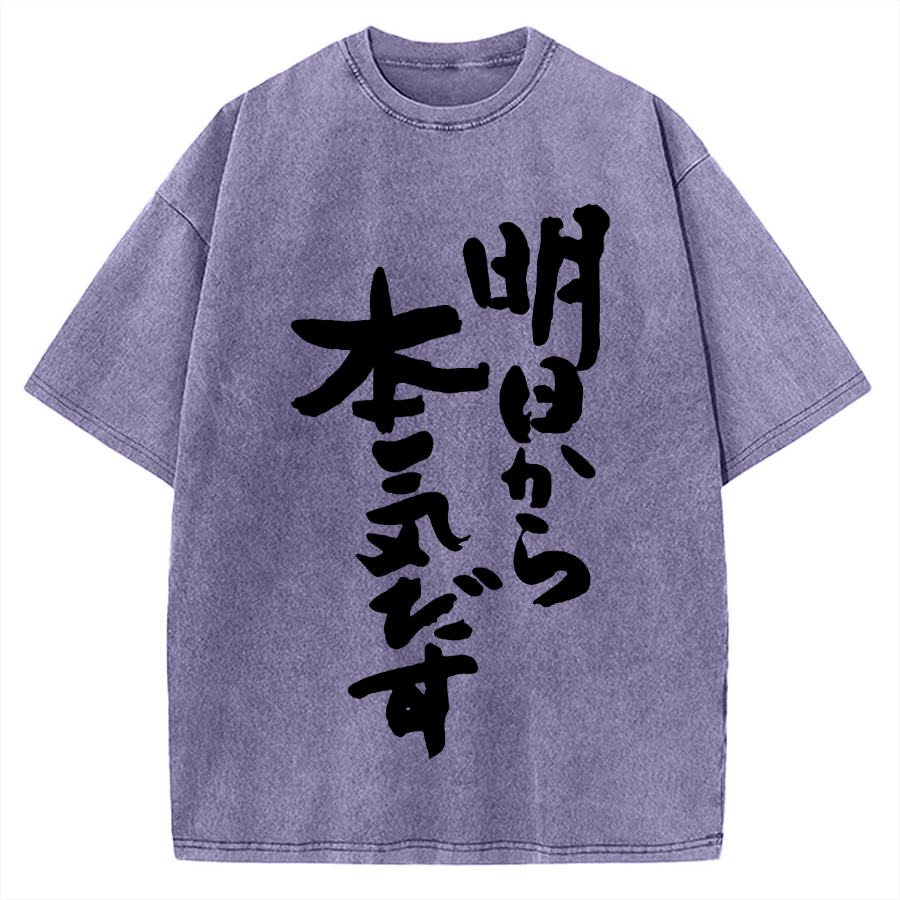 I'll get serious from tomorrow Japanese Vintage Washed T-shirt