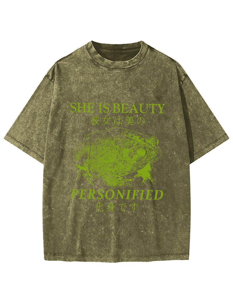 Beautiful Frog Japanese Vintage Washed T-shirt-Zazasy