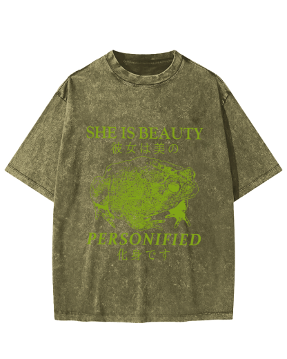 Beautiful Frog Japanese Vintage Washed T-shirt-Zazasy