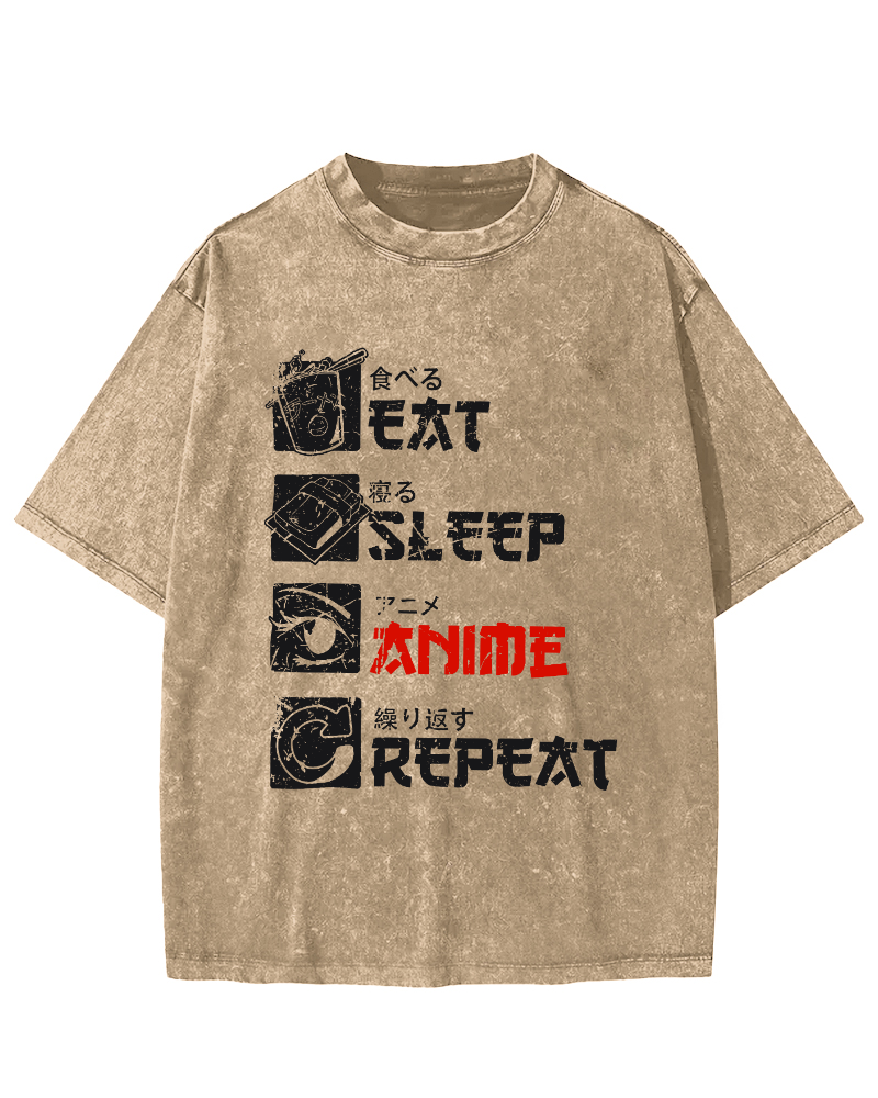 Daily Japanese Script Vintage Washed T-shirt-Zazasy