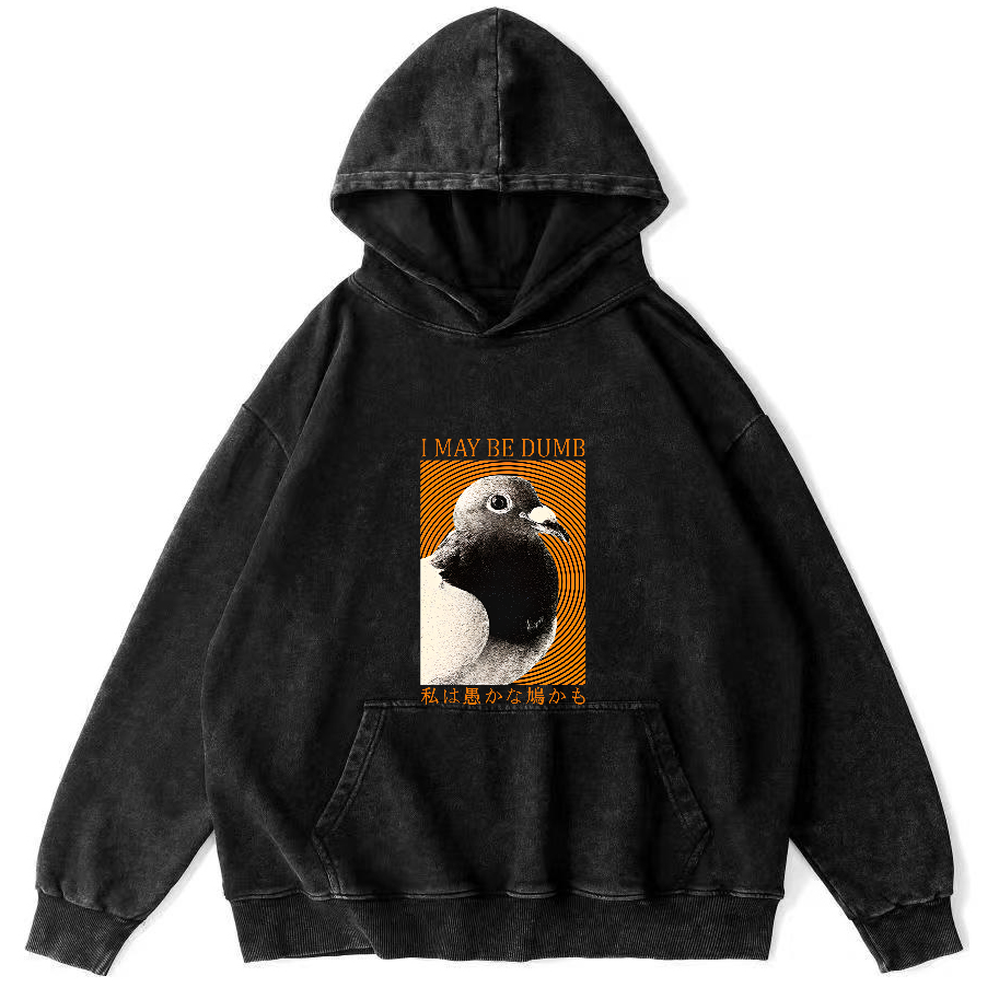 I May Be Dumb Pigeon Washed Hoodie-Zazasy