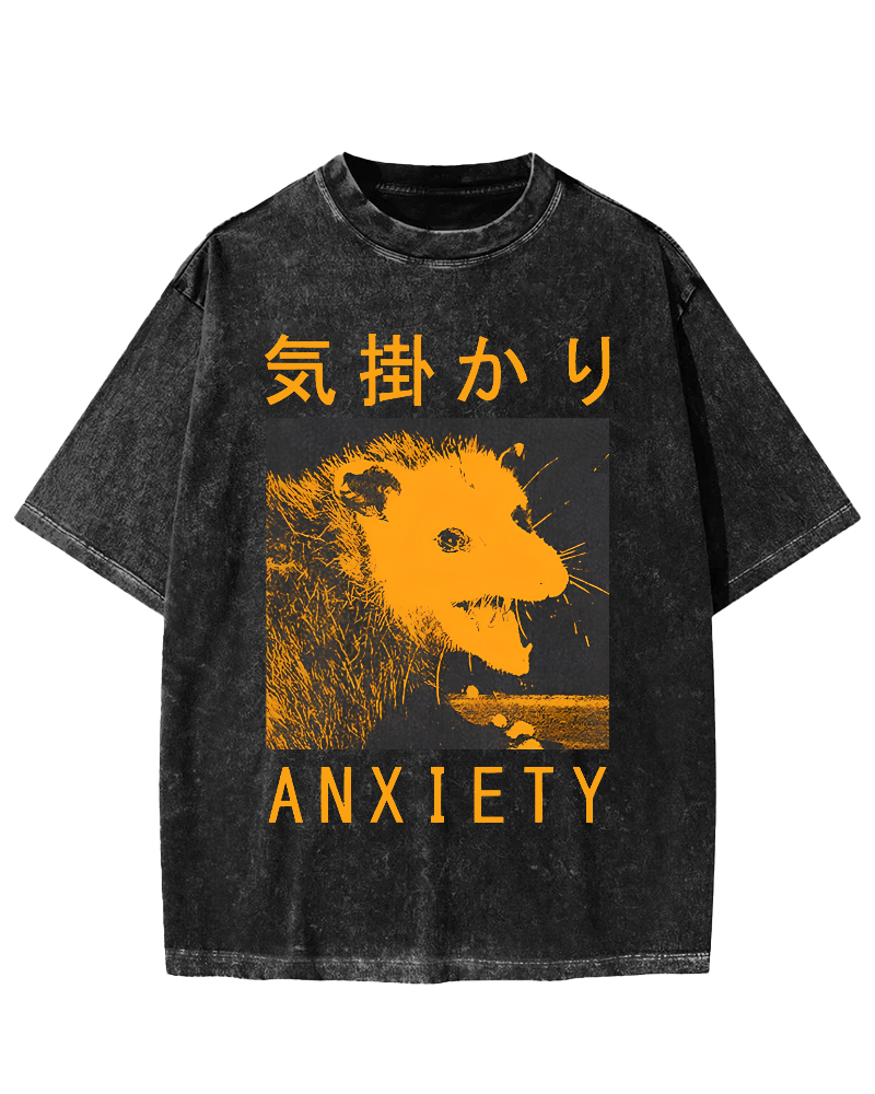 Anxiety Possum Japanese  Vintage Distressed T-shirt-Zazasy