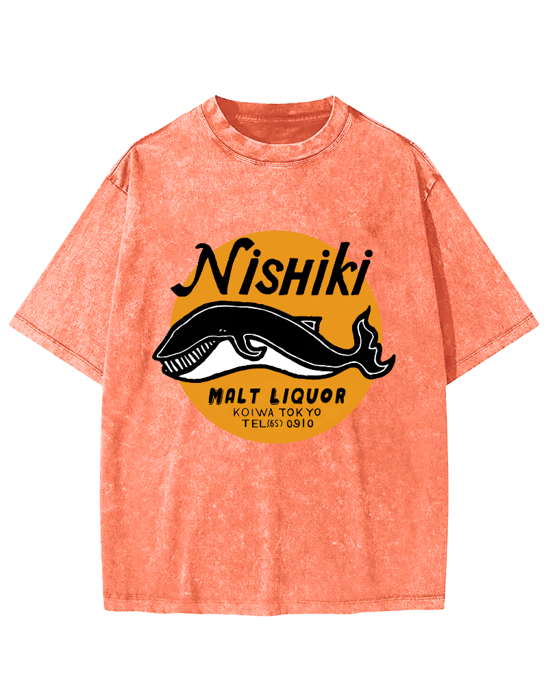 Whale Pattern Vintage Distressed T-shirt-Zazasy